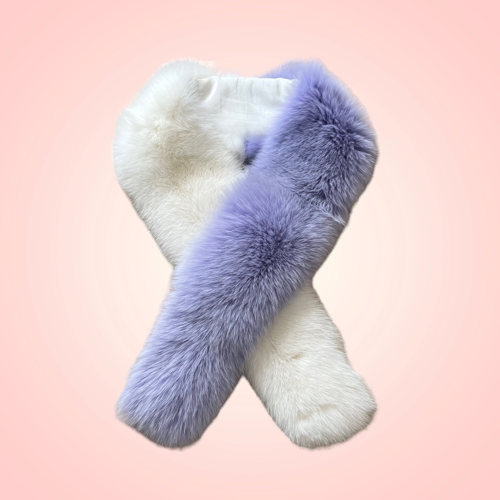 KANDEE two tone faux fur shawl scarf purple & white (OS)